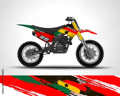 Racing motorcycle wrap decal and vinyl sticker design. Concept graphic abstract background for wrapping vehicles  motorsports  Sportbikes  motocross  supermoto and livery. Vector illustration. Ghana