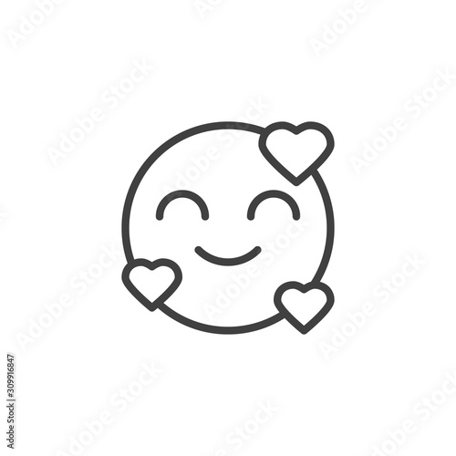 In love smiley line icon. linear style sign for mobile concept and web design. Happy emoticon with hearts outline vector icon. Valentine day emoji symbol, logo illustration. Vector graphics