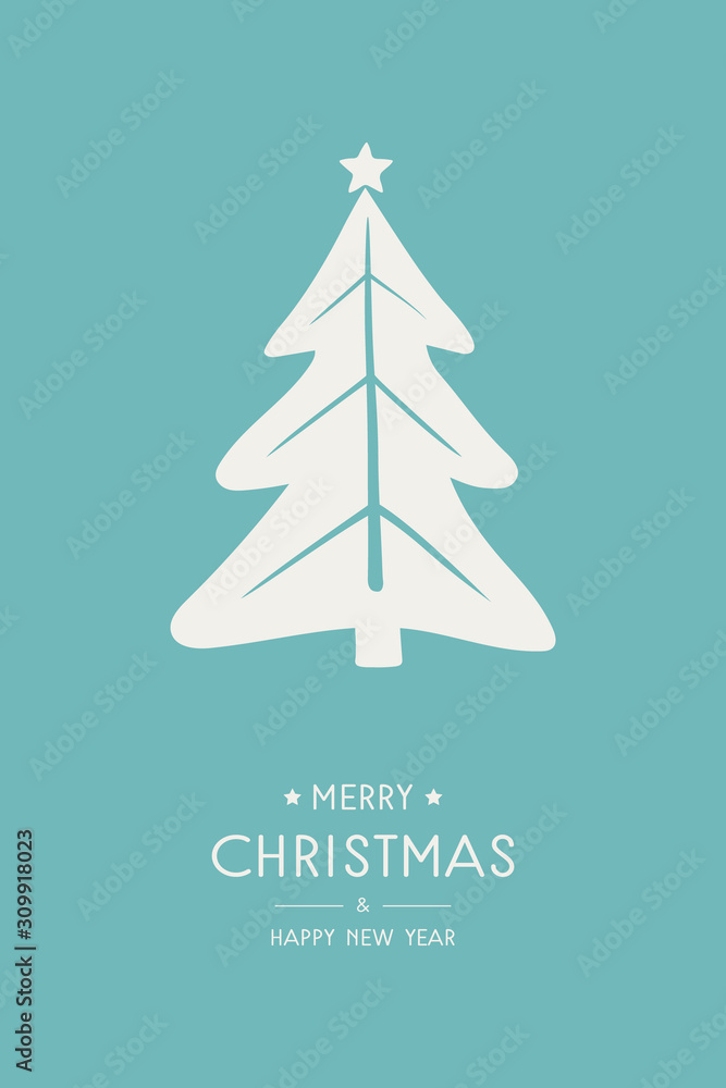 Merry Christmas and Happy New Year. Xmas card with hand drawn tree and greeting. Vector Merry Christmas and Happy New Year. Xmas card with hand drawn tree and greeting. Vector