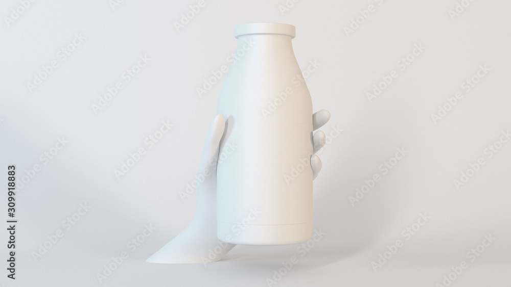white hand holding milk bottle
