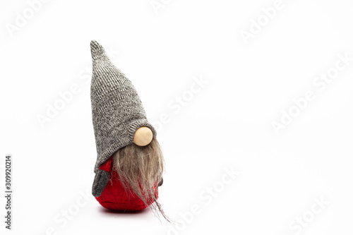 knitted and rag gnome doll isolated on white
