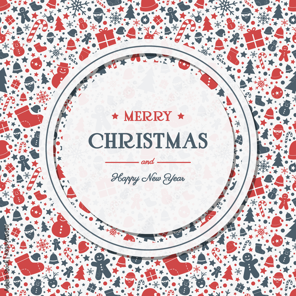 Christmas greeting card with festive icons and wishes. Xmas decoration. Vector Christmas greeting card with festive icons and wishes. Xmas decoration. Vector