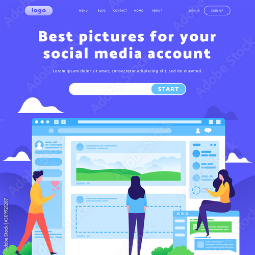 Vector web site design template. Social media account and posts feed. Landing page concepts for website mobile development. Modern flat illustration