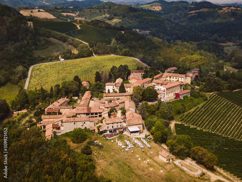 Drone aerial view of Moleto, a characteristic country village in Monferrato photo