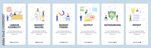 Mobile app onboarding screens. Business chart and financial presentation, email documents output. Menu vector banner template for website and mobile development. Web site design flat illustration