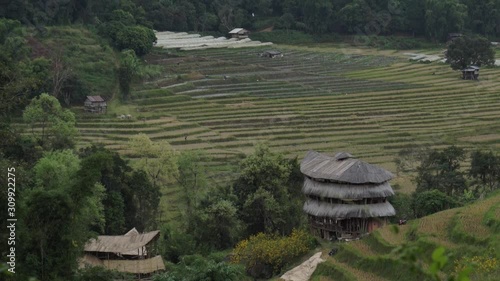 Beautiful evening landscape in Thailand with houses