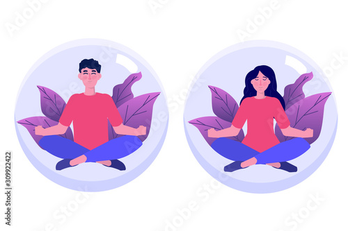 Personal space, introvert concept. Meditation, calm flat charact