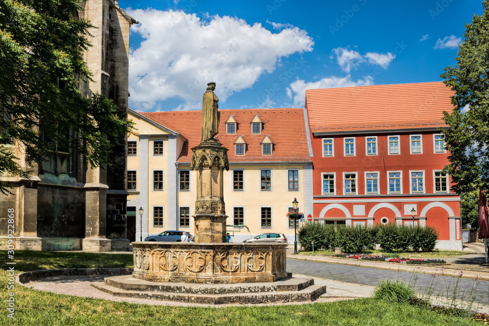 Fototapeta premium naumburg, deutschland - uralter ekkehard-brunnen vor dem dom st. peter und paul