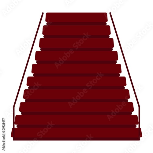 Red staircase on white background isolated piedistal flat style illustration with railings