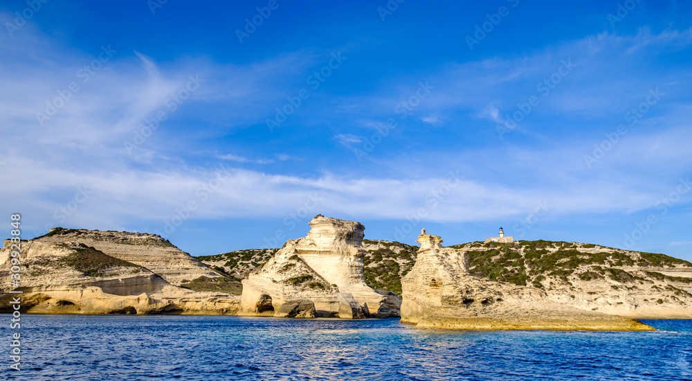 coastline and old town of bonifacio on corsica