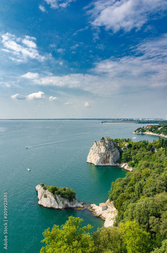 Emerald waters of Adriatic Sea coast in Italy near Gulf of Trieste