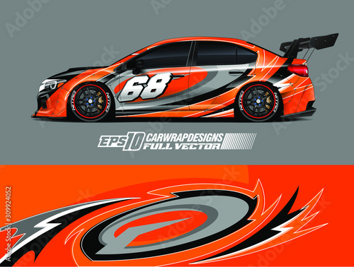 Car wrap design vector. Graphic abstract stripe racing background kit for wrap vehicle  race car  rally  adventure and livery. Full vector eps 10