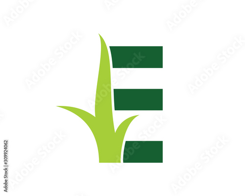 Letter E with Grass Logo Vector 001