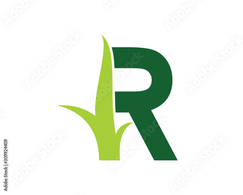 Letter R with Grass Logo Vector 001
