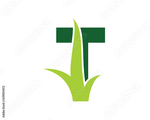 Letter T with Grass Logo Vector 001