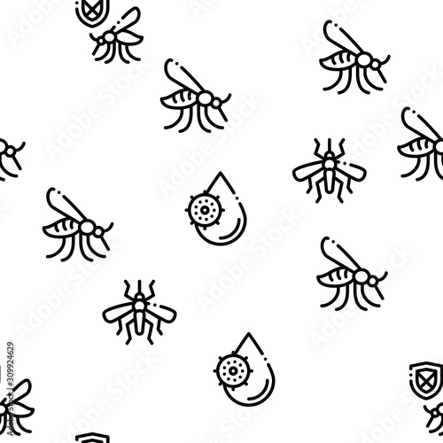 Malaria Illness Dengue Seamless Pattern Vector Thin Line. Illustrations © PikePicture