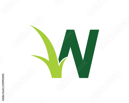 Letter W with Grass Logo Vector 001