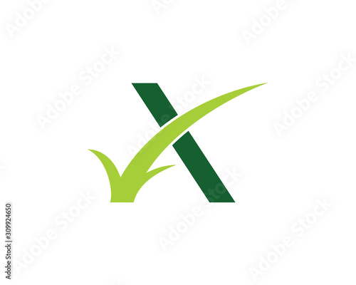 Letter X with Grass Logo Vector 001