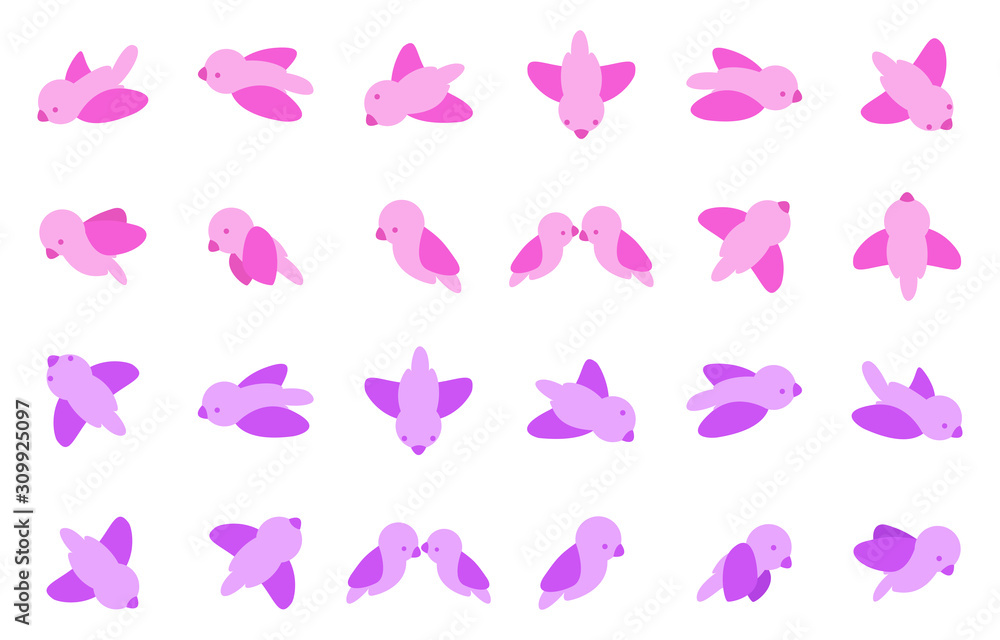 set pink purple bird cartoon action movement symbol icon for idea web game design