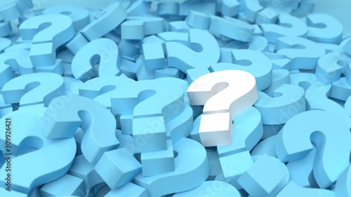 White question mark on a background of blue question marks. 3d illustration design