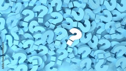 White question mark on a background of blue question marks. 3d illustration design