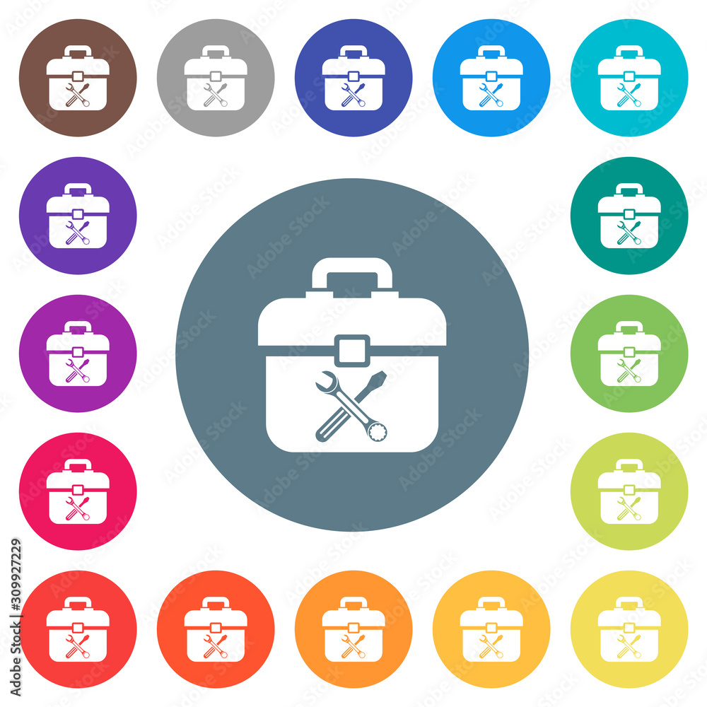 Toolbox flat white icons on round color backgrounds Toolbox flat white icons on round color backgrounds