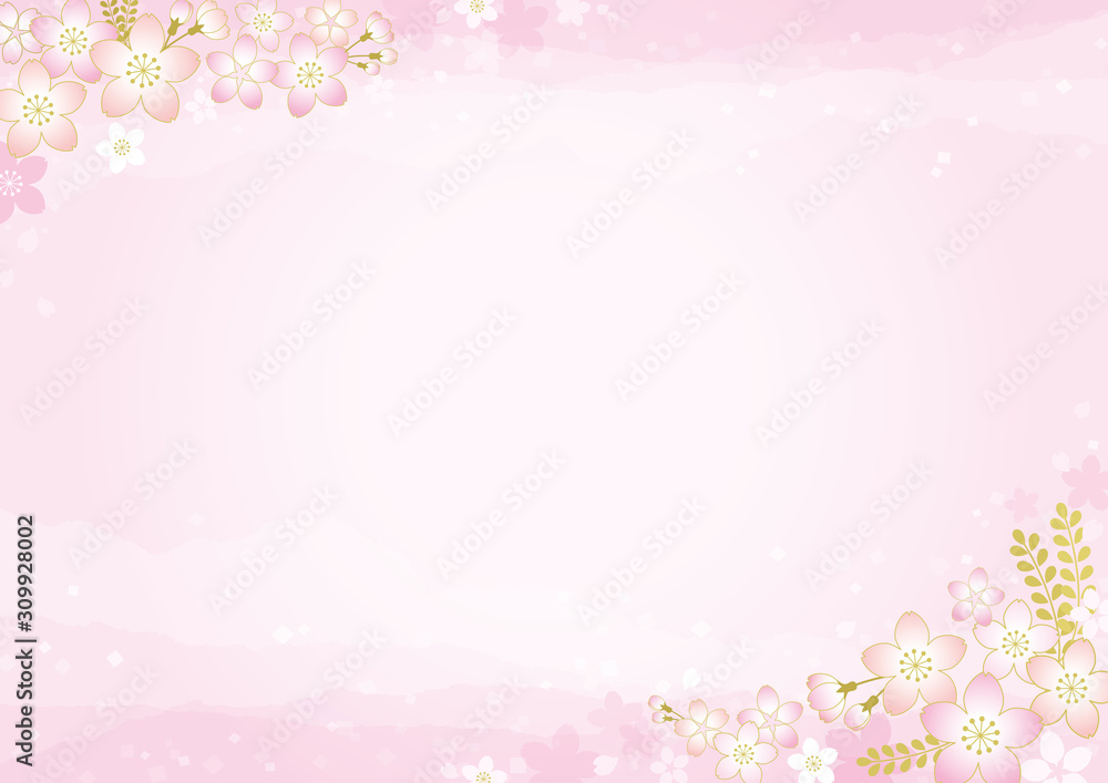 桜の和風背景素材 横 ピンク