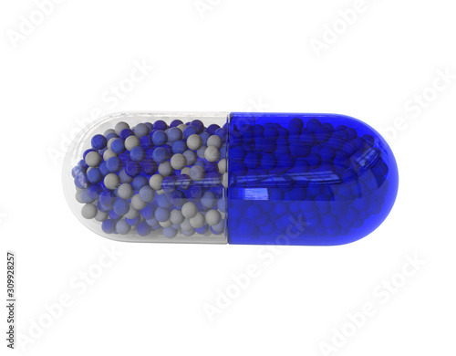 Blue tablet isolated on white background. Medical illustration. 3D render photo