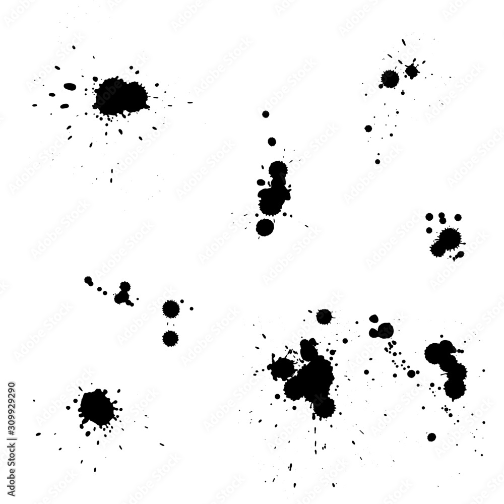 Set of ink stains and splashes. Abstract grunge texture. Black and white. Set of ink stains and splashes. Abstract grunge texture. Black and white.