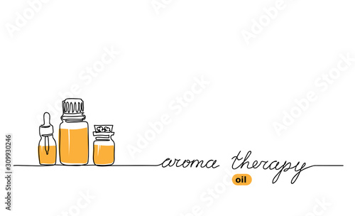 Aromatherapy oil bottle set. Aroma oil vector simple background in one continuous line drawing design.