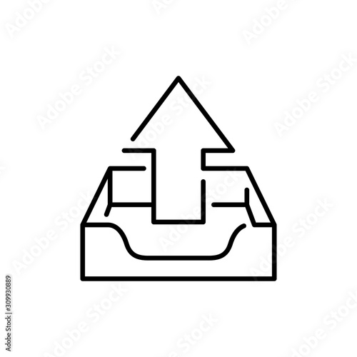 Símbolo bandeja de entrada. Icono plano lineal bandeja con flecha de subida en color negro photo