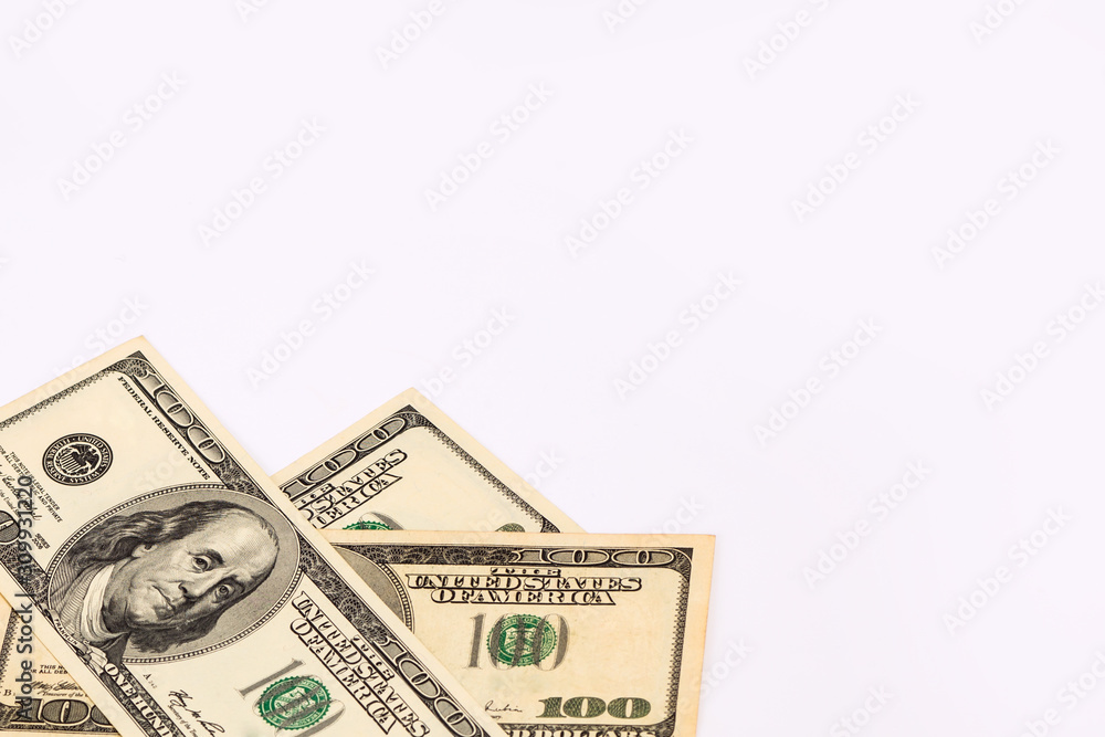 Three hundred dollar bills. American banknotes on a white background. Three hundred dollar bills. American banknotes on a white background.