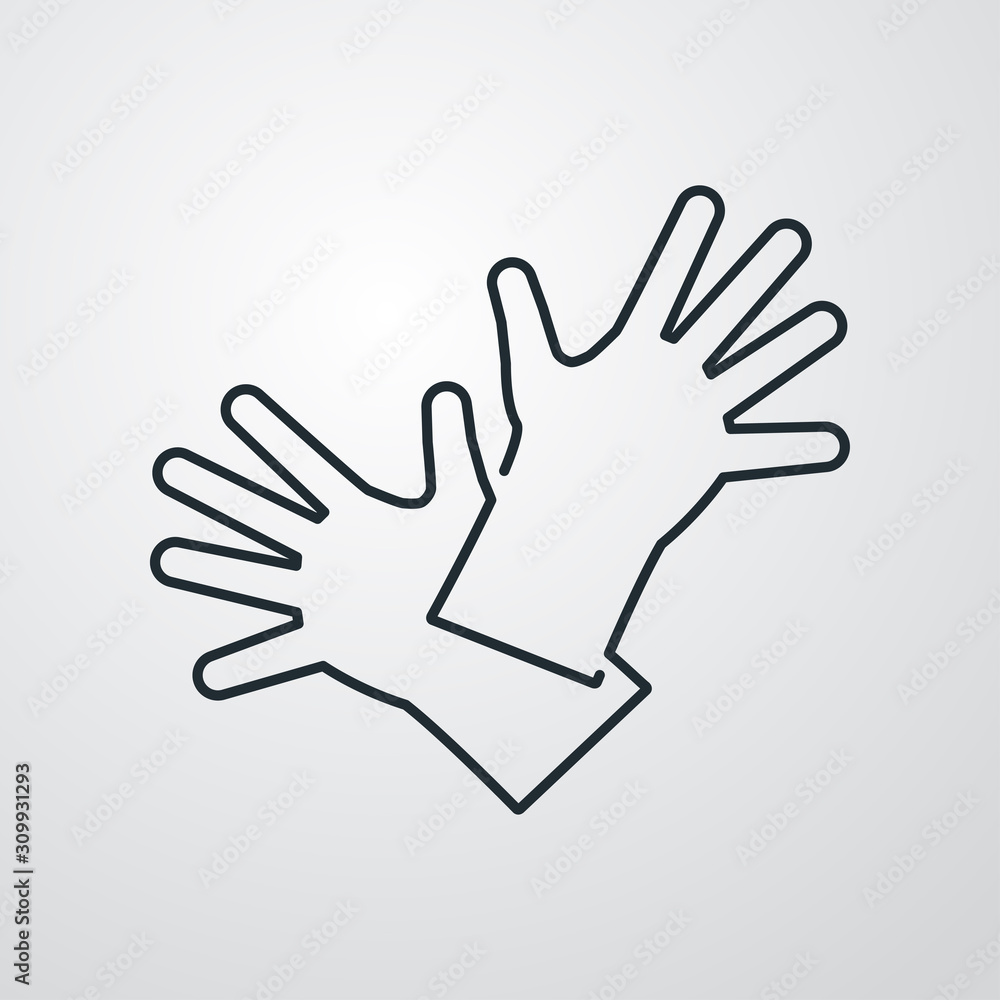Icono plano lineal guantes de trabajo en fondo gris Icono plano lineal guantes de trabajo en fondo gris