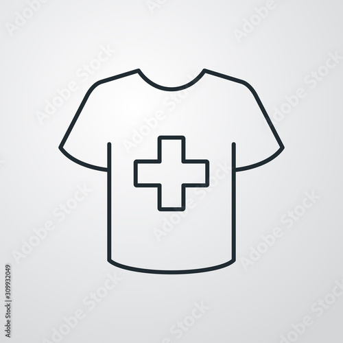 Icono plano lineal camiseta t con cruz grande en fondo gris