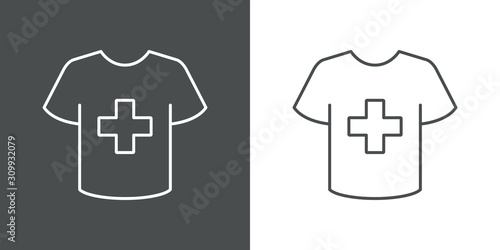 Icono plano lineal camiseta t con cruz grande en fondo gris y fondo grande