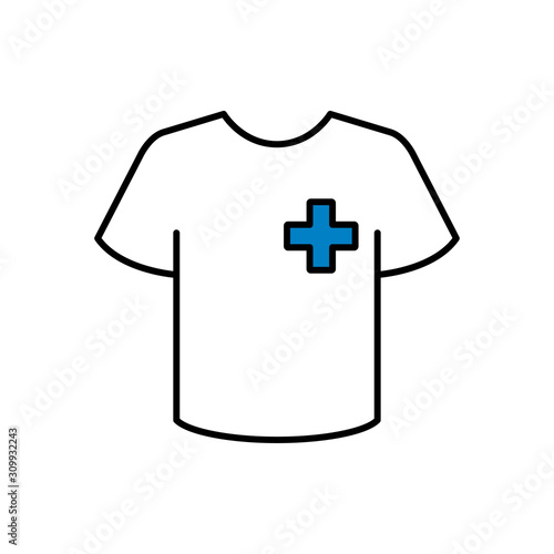 Icono plano lineal camiseta t con cruz pequeña en color azul