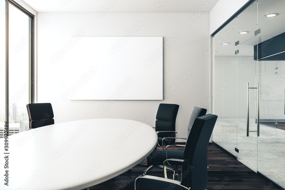 Conference room with empty poster - obrazy, fototapety, plakaty 