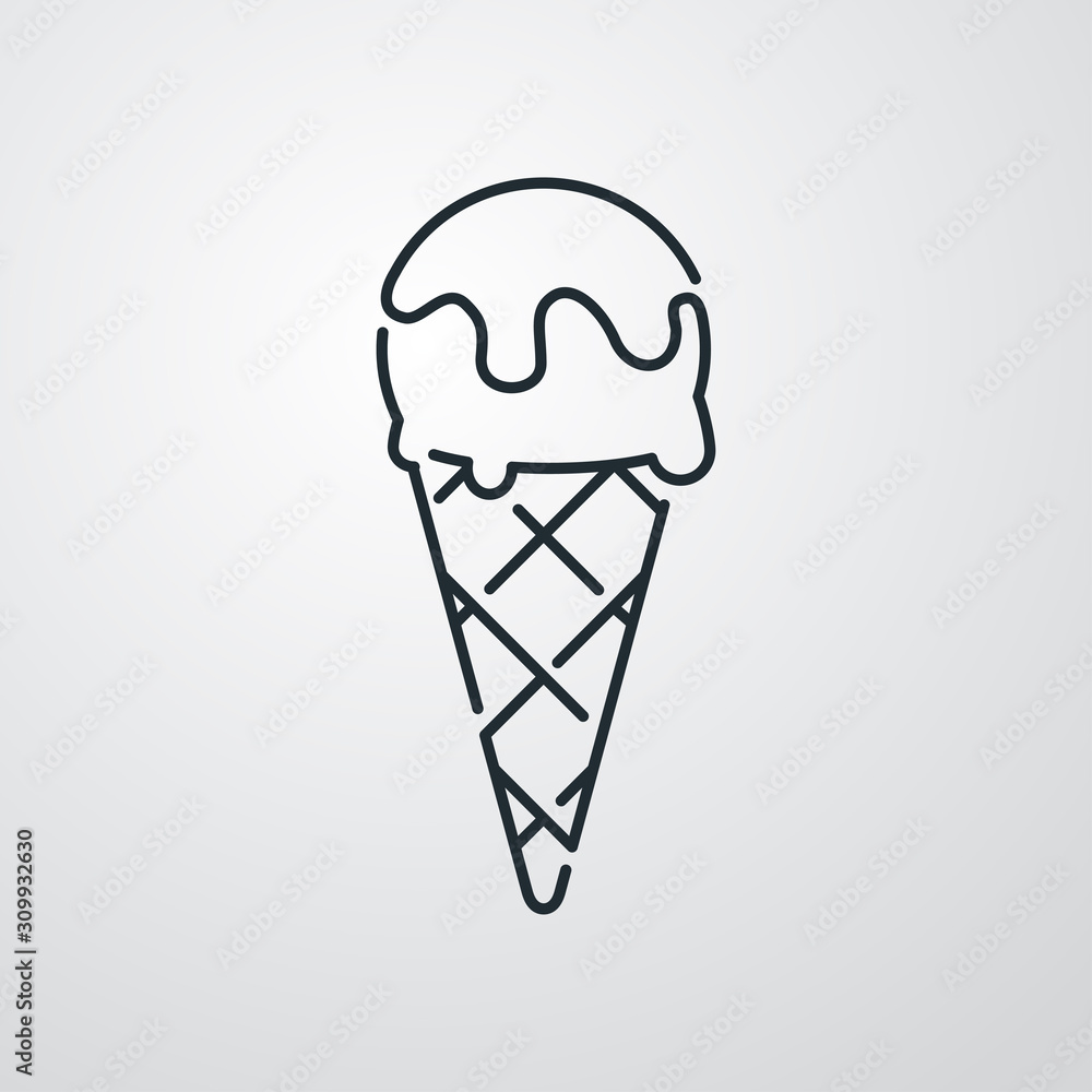 Símbolo heladeria. Icono plano lineal cono de helado achocolatado en fondo gris Símbolo heladeria. Icono plano lineal cono de helado achocolatado en fondo gris
