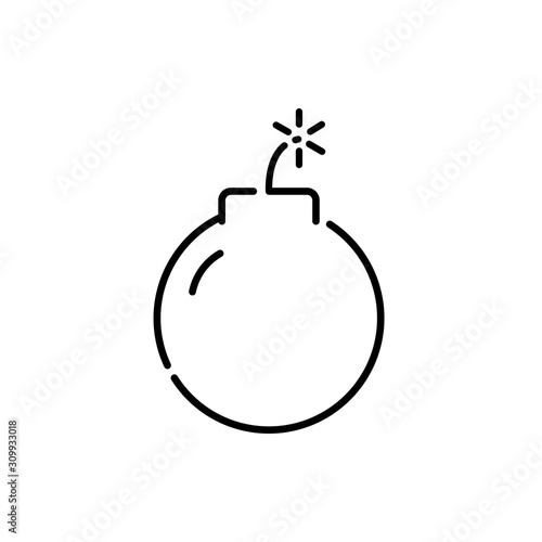 Símbolo cuenta atrás. Icono plano lineal bomba con mecha encendida en color negro