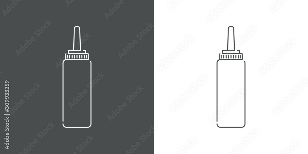 Icono plano lineal botella de plástico de ketchup en fondo gris y fondo blanco Icono plano lineal botella de plástico de ketchup en fondo gris y fondo blanco