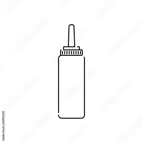 Icono plano lineal botella de plástico de ketchup en color negro