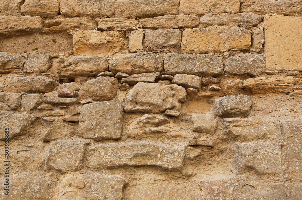 Very old stone wall texture, Carcassonne, France