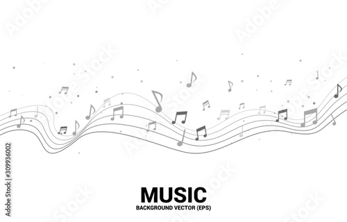 Vector music melody note dancing flow . Concept background for song and concert theme.