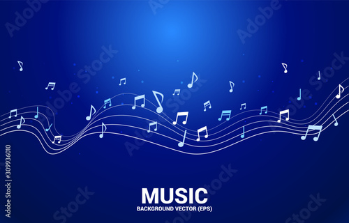 Vector music melody note dancing flow . Concept background for song and concert theme.