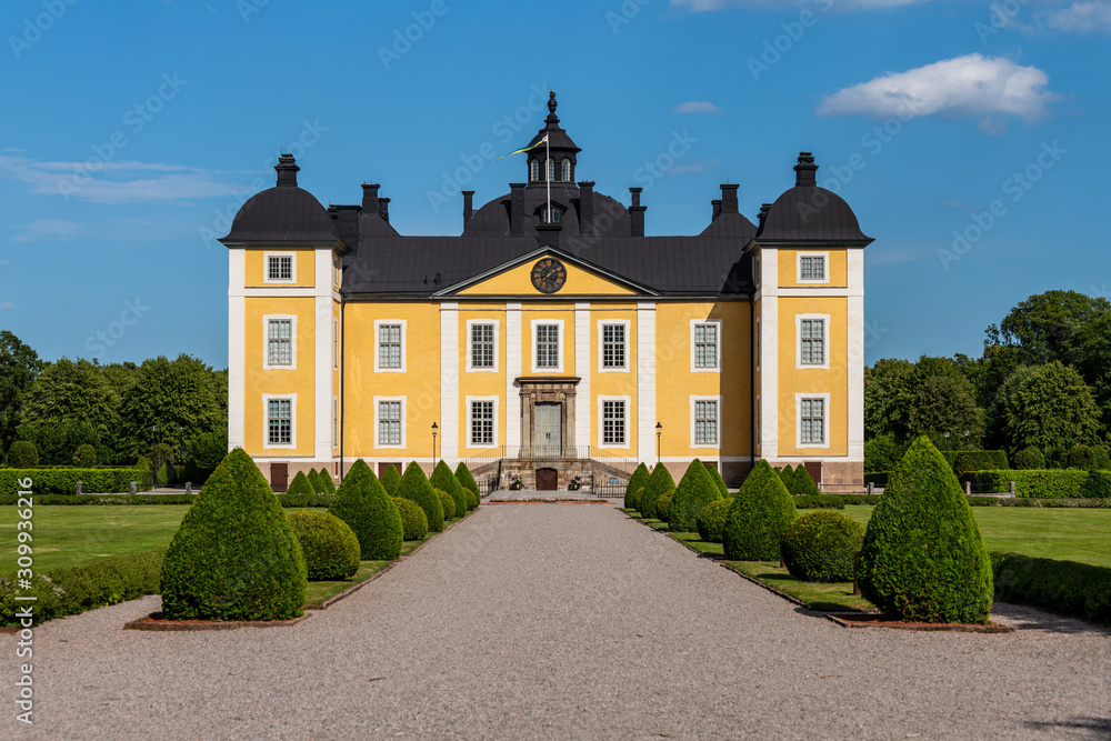 The beautiful yellow castle of Stromsholm in Sweden