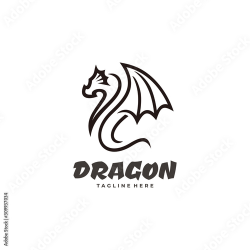 Line Mono Lineart of Dragon Wing Logo Icon