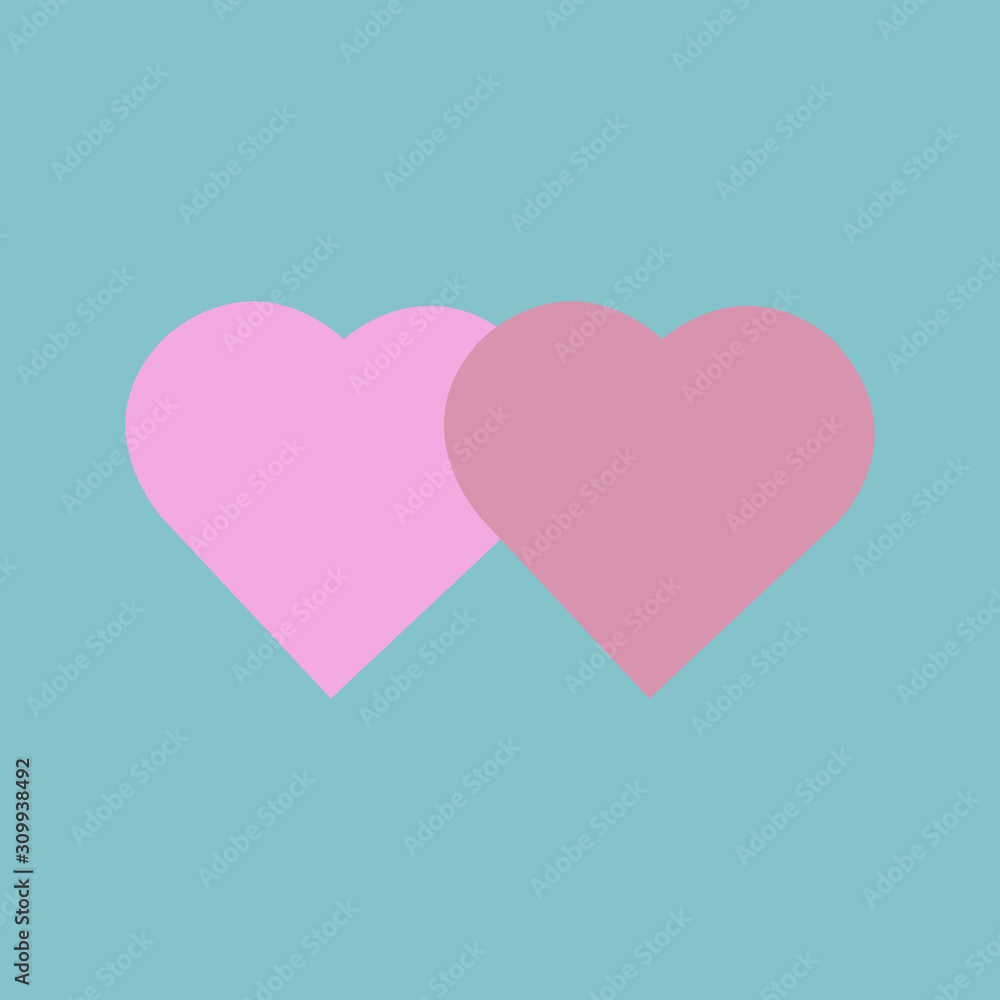 Card with two hearts on a blue background. Vector.