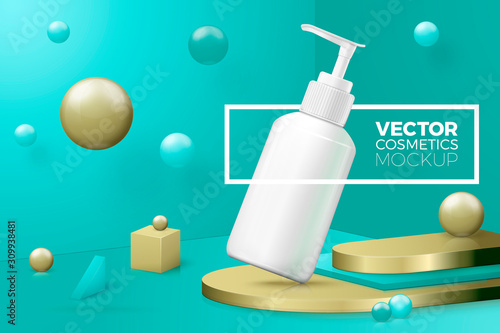 Vector 3d scene with cream dispenser bottle