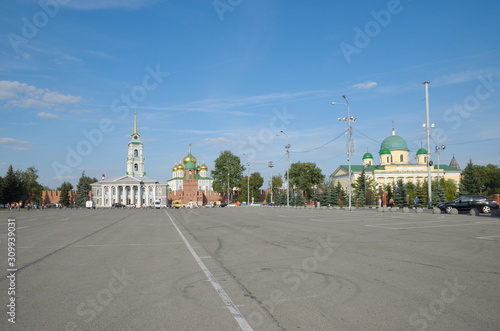 Tula, Russia - September 12, 2019: View of Lenin square, Tula Kremlin, samovar Museum and Transfiguration Church photo