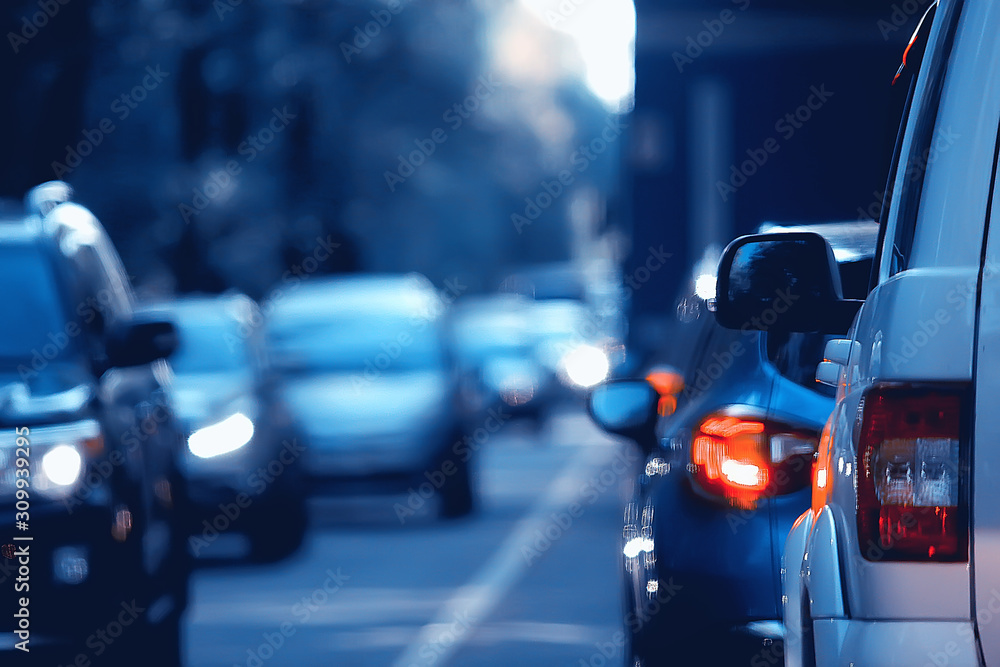 Fototapeta premium day traffic traffic jam in the city on the highway cars / transport concept, city traffic metropolis view landscape